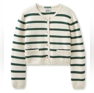 Scotch & Soda Amsterdam White Pine Green Striped Button-Up Sweater Small